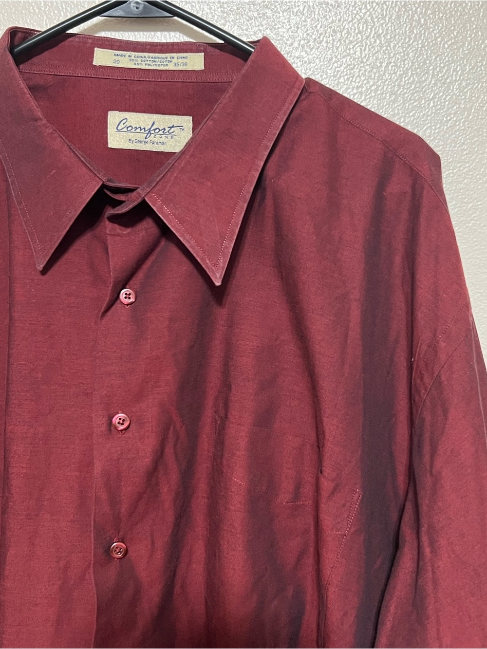 George Foreman Comfort Zone Dress Shirt Men's 20 35/36 Tall Burgandy